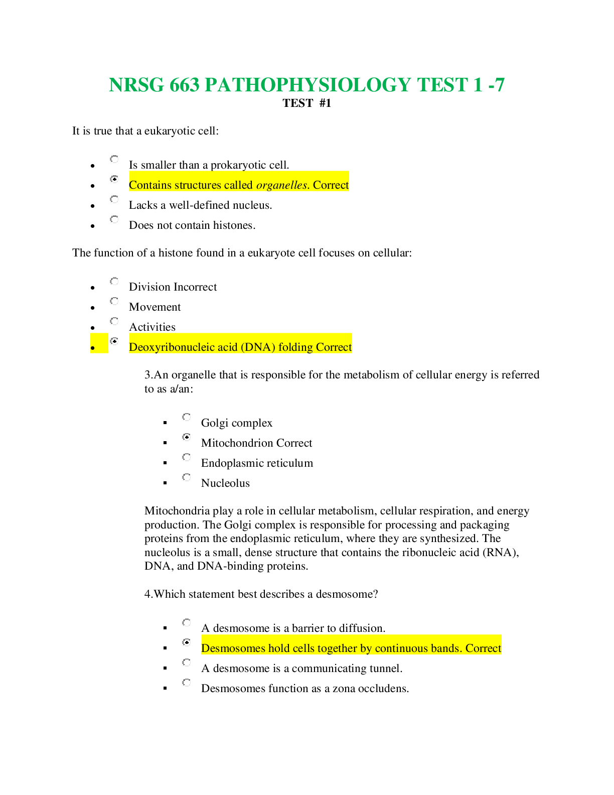 Preview of NRSG 663 PATHOPHYSIOLOGY TEST 1 TO 7  QUESTIONS AND ANSWERS (LATEST UPDATED VERSION)